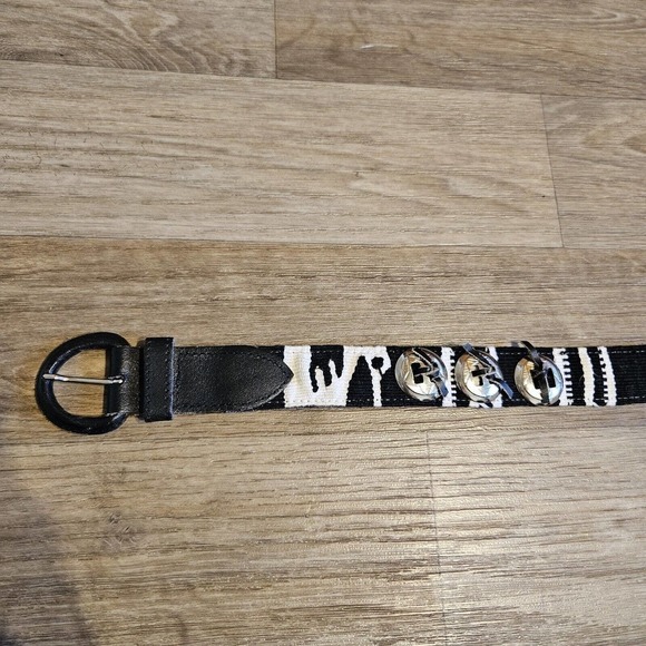 Express Compagnie Internationale Leather Corduroy Belt Size S Black White - Picture 11 of 14